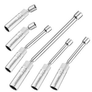 WORKPRO 6 Pcs-9/16-inch, 5/8-inch, 13/16-inch, 14MM Thin Wall Sockets with 4, 6, 11-inch Extensions Magnetic Swivel S...