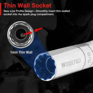 WORKPRO 6 Pcs-9/16-inch, 5/8-inch, 13/16-inch, 14MM Thin Wall Sockets with 4, 6, 11-inch Extensions  - view 3