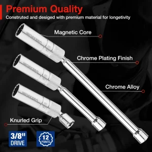 WORKPRO 6 Pcs-9/16-inch, 5/8-inch, 13/16-inch, 14MM Thin Wall Sockets with 4, 6, 11-inch Extensions  - view 4