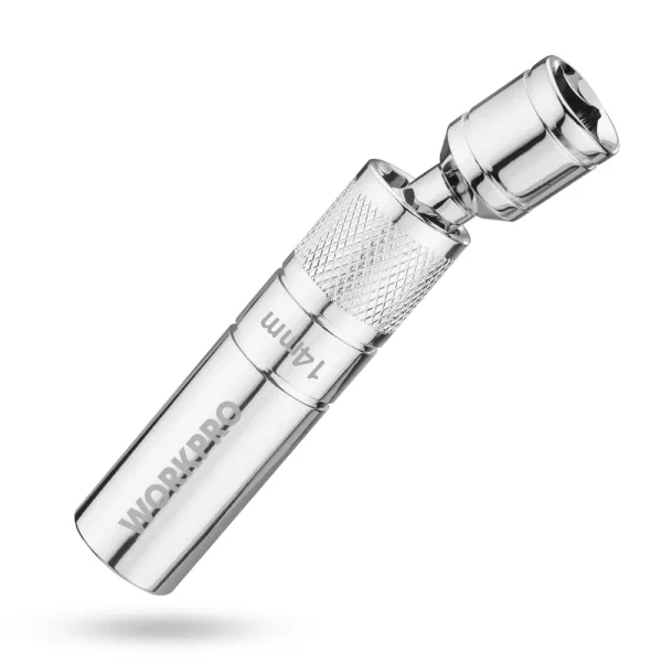 WORKPRO 14mm Magnetic Swivel Spark Plug With Thin Wall Socket, 3/8″ Drive x 4″ Total Length
