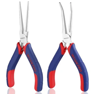 WORKPRO 2-Pcs 6″ Mini Needle Nose Pliers Set, Long Nose Pliers, Bent Nose Pliers