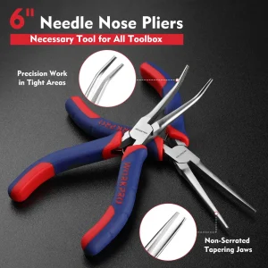 WORKPRO 2-Pcs 6″ Mini Needle Nose Pliers Set, Long Nose Pliers, Bent Nose Pliers - view 2