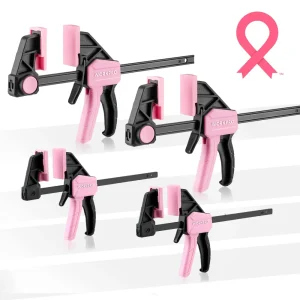 WORKPRO 4-Pcs Mini One-Handed Clamp/Spreader for Woodworking – Pink Ribbon