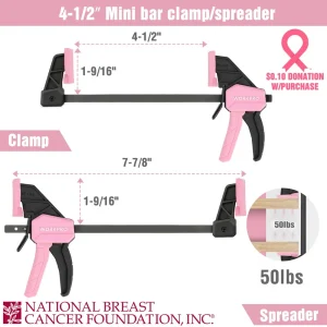 WORKPRO 4-Pcs Mini One-Handed Clamp/Spreader for Woodworking – Pink Ribbon - view 3