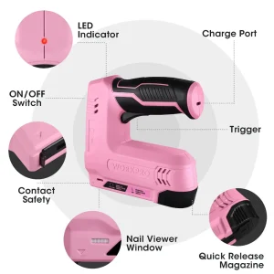 WORKPRO 3.6V 2.0Ah Battery Powered Electric Cordless 2-in-1 Staple and Nail Gun – Pink Ribbon - view 2