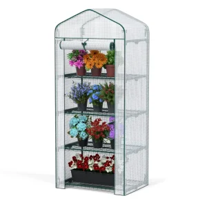 WORKPRO White 27″ L x 19″ W x 63″ H 4-Tier Portable Rack Shelves Gardening Plant Mini Greenhouse