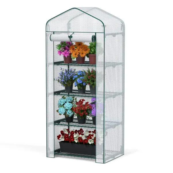 WORKPRO White 27″ L x 19″ W x 63″ H 4-Tier Portable Rack Shelves Gardening Plant Mini Greenhouse
