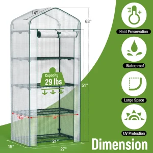 WORKPRO White 27″ L x 19″ W x 63″ H 4-Tier Portable Rack Shelves Gardening Plant Mini Greenhouse - view 2