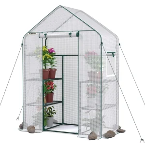 WORKPRO 56″ L X 28″ W X 77″ H 3 Tier 4 Shelves Portable Mini Walk-in Greenhouse