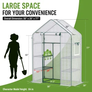 WORKPRO 56″ L X 28″ W X 77″ H 3 Tier 4 Shelves Portable Mini Walk-in Greenhouse - view 2