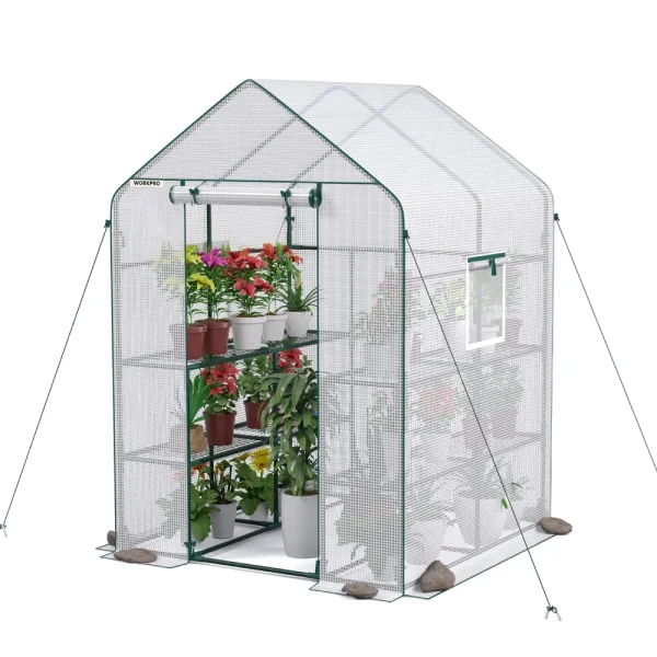 WORKPRO 56” L x 56”W x 77” H Large 3 Tier 8 Shelves Outdoor Portable Walk-in Gardening Greenhouse