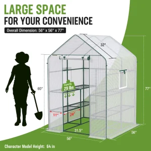 WORKPRO 56” L x 56”W x 77” H Large 3 Tier 8 Shelves Outdoor Portable Walk-in Gardening Greenhouse - view 2