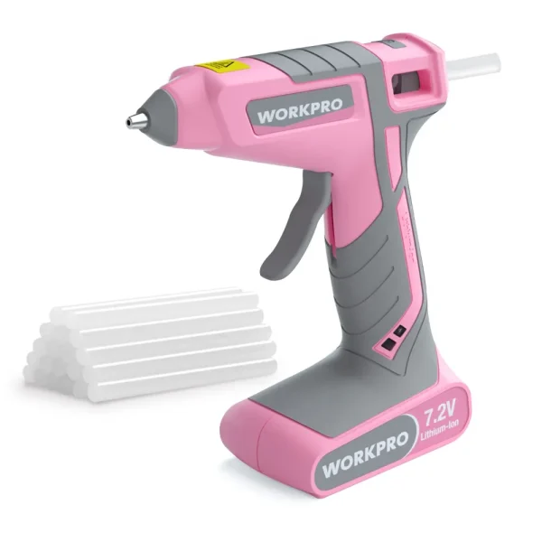 WORKPRO 7.2V Cordless Hot Melt Glue Gun Kit – Pink Ribbon