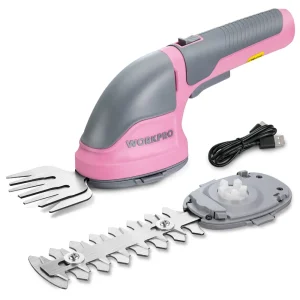 WORKPRO 2 in 1 Handheld 3.6V Electric Cordless Shrubbery Trimmer Hedge Shears/Grass Cutter – Pink Ribbon