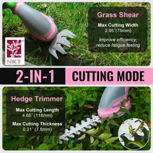 WORKPRO 2 in 1 Handheld 3.6V Electric Cordless Shrubbery Trimmer Hedge Shears/Grass Cutter – Pink Ribbon - view 2