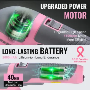 WORKPRO 2 in 1 Handheld 3.6V Electric Cordless Shrubbery Trimmer Hedge Shears/Grass Cutter – Pink Ribbon - view 4