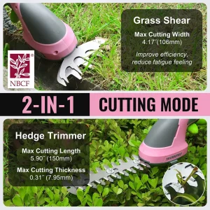 WORKPRO 2 in 1 Handheld 7.2V Electric Cordless Shrubbery Trimmer Hedge Shears/Grass Cutter – Pink Ribbon - view 2