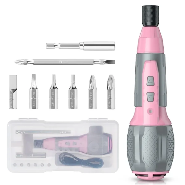 WORKPRO Cordless 4V USB Rechargeable Lithium-ion Battery Screwdriver Kit – Pink Ribbon