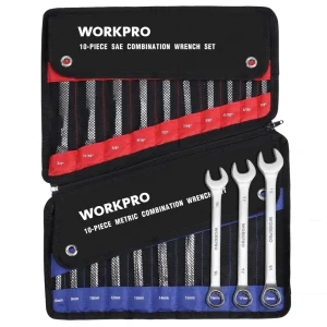 WORKPRO 20 Pcs Metric & SAE Combination Cr-V 12-point Wrench Set, SAE 1/4”- 3/4” and Metric 6mm-18mm