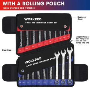 WORKPRO 20 Pcs Metric & SAE Combination Cr-V 12-point Wrench Set, SAE 1/4”- 3/4” and Metric 6mm-18mm - view 2