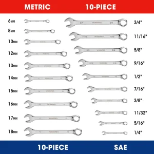 WORKPRO 20 Pcs Metric & SAE Combination Cr-V 12-point Wrench Set, SAE 1/4”- 3/4” and Metric 6mm-18mm - view 3