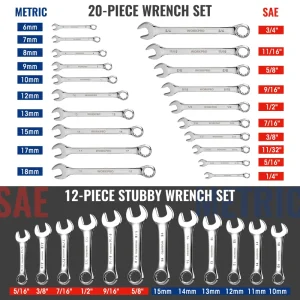 WORKPRO 32 Pcs SAE & Metric Combination 12 PT Regular and Stubby Wrench Set - view 4