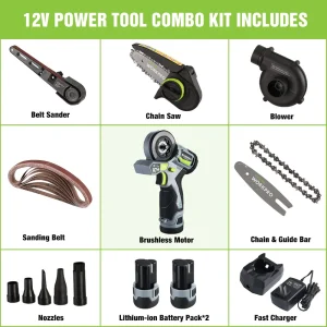 WORKPRO Cordless Detail Belt Sander, Mini Chain Saw, Electric Blower, 3-in-1 Power Tool Combo Kit - view 2