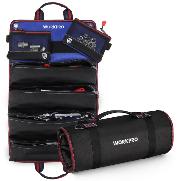 WORKPRO Heavy Duty Tool Roll Up Bag Organizer with 6 Pockets and Detachable Tool Pouches
