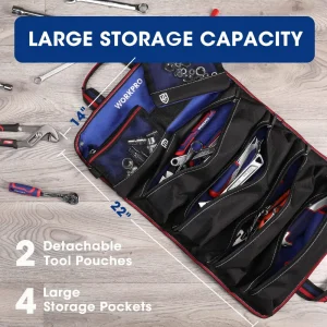 WORKPRO Heavy Duty Tool Roll Up Bag Organizer with 6 Pockets and Detachable Tool Pouches - view 3