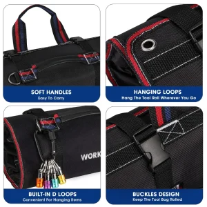 WORKPRO Heavy Duty Tool Roll Up Bag Organizer with 6 Pockets and Detachable Tool Pouches - view 4