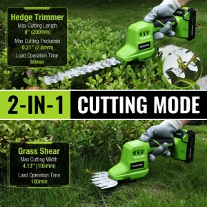WORKPRO 2 in 1 20V Electric Cordless Grass Hedge Shear & Handheld Shrubbery Trimmer, with 2.0Ah Rech - view 2