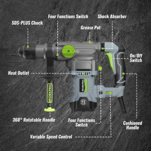 WORKPRO 12.5AMP 1-1/4 Inch Premium SDS-Plus Rotary Hammer Drill, Heavy Duty Corded Version - view 3