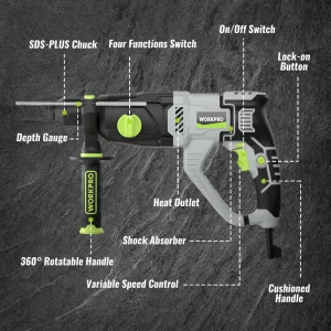 WORKPRO 7.5AMP 1-1/4 Inch Premium SDS-Plus Rotary Hammer Drill, Lightweight Corded Version - view 3