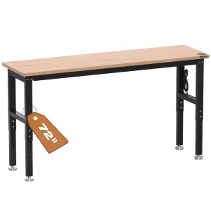 WORKPRO 72″ Adjustable Workbench 3000 LBS Load Capacity Hardwood Worktable with Power Outlets
