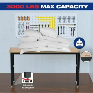 WORKPRO 72″ Adjustable Workbench 3000 LBS Load Capacity Hardwood Worktable with Power Outlets - view 2