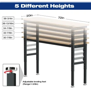 WORKPRO 72″ Adjustable Workbench 3000 LBS Load Capacity Hardwood Worktable with Power Outlets - view 4