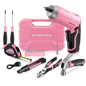 WORKPRO 18 Pcs General Home Tool Kit – Pink Ribbon