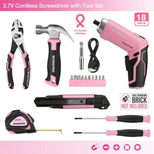WORKPRO 18 Pcs General Home Tool Kit – Pink Ribbon - view 2