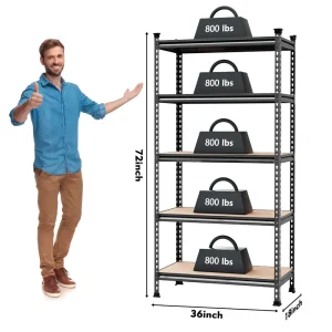 WORKPRO 5-Tier Adjustable Metal Rack Storage Heavy Duty Shelving Unit, 36”W x 18”D x 72”H, 4000 lbs  - view 2