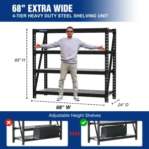 WORKPRO 4-Tier Metal Garage Shelving Unit, 68″W x 24″D x 65″H, 7200 LBS Capacity, Heavy Duty Industr - view 3