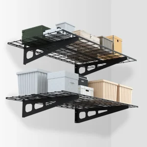 WORKPRO 2-Pack 2x4FT Heavy Duty Garage Wall Mounted Shelving, 48” x 24” , 400lbs Load Capacity (Total), Black