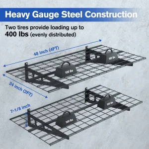 WORKPRO 2-Pack 2x4FT Heavy Duty Garage Wall Mounted Shelving, 48” x 24” , 400lbs Load Capacity (Total), Black - view 2