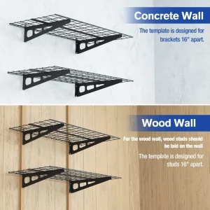 WORKPRO 2-Pack 2x4FT Heavy Duty Garage Wall Mounted Shelving, 48” x 24” , 400lbs Load Capacity (Total), Black - view 4