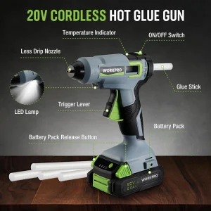 WORKPRO Cordless Hot Glue Gun Kit with 12 Pcs Glue Sticks, 20V 2.0 Ah Li-ion Battery - view 2