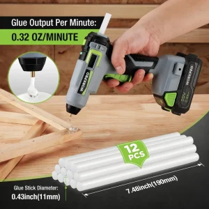 WORKPRO Cordless Hot Glue Gun Kit with 12 Pcs Glue Sticks, 20V 2.0 Ah Li-ion Battery - view 4