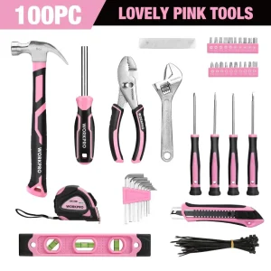 WORKPRO 100 Pcs Pink Household Tool Kit – Pink Ribbon - view 2