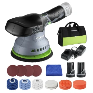 WORKPRO 6-Inch Dual Action Cordless Car Buffer Polisher with 2 pcs 12V Rechargeable Battery