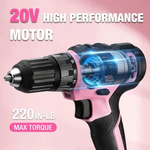 WORKPRO 20V Pink Cordless Drill Driver and 141 Pcs Home Tool Set – Pink Ribbon - view 4