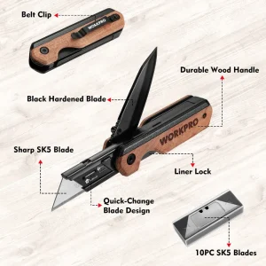 WORKPRO 2-in-1 Folding Utility Knife, Extra 10 SK5 Blades Included - view 3