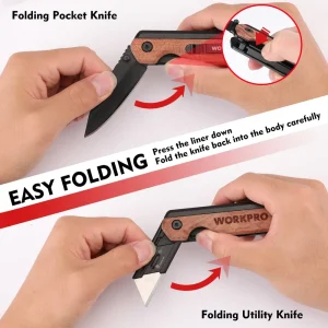 WORKPRO 2-in-1 Folding Utility Knife, Extra 10 SK5 Blades Included - view 4